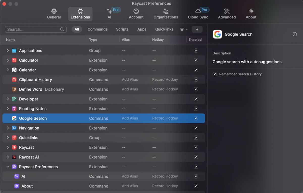 Raycast Vs Alfred Assign Hotkey To Raycast Extensions