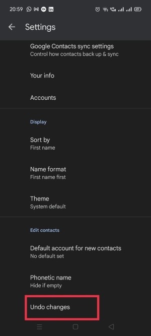 Clicking on "Undo changes" in Google Contacts app. 