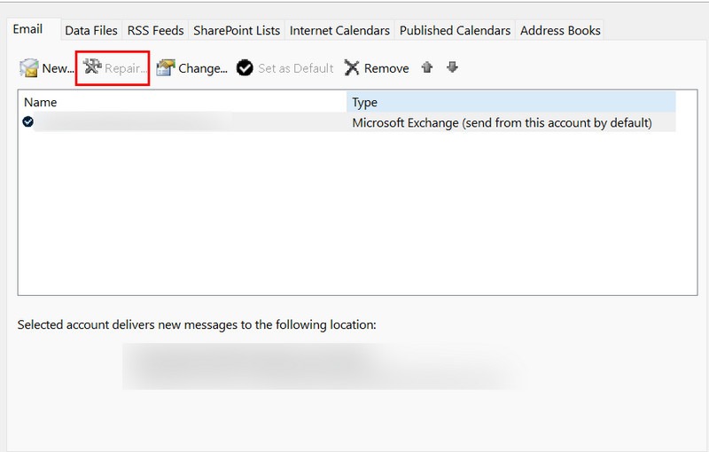 Choose Repair in the Email tab under Account Settings.