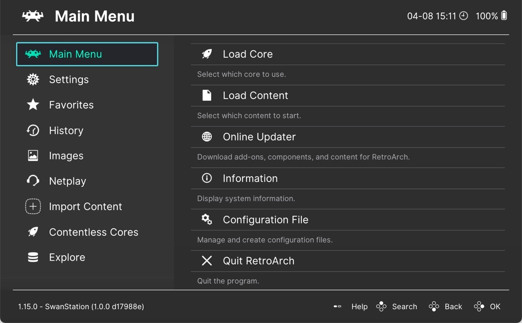 Retroarch Chromeos Main Menu