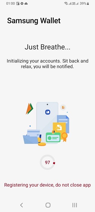 Device registration and accounts initialization on Samsung Wallet. 