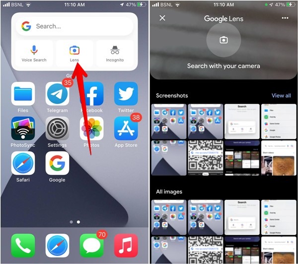 Scan Qr Code Screenshot Image Iphone Google Lens Widget Tap