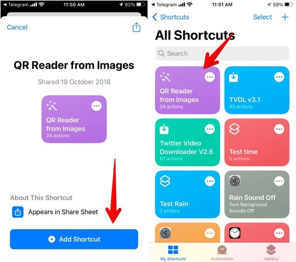 Scan Qr Code Screenshot Image Iphone Shortcut Install