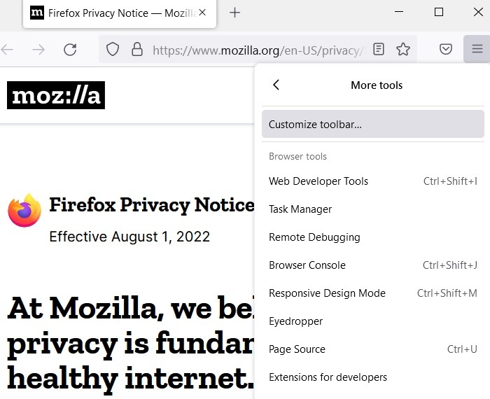Scrolling Screenshots Windows Mozilla Firefox Customize Toolbar
