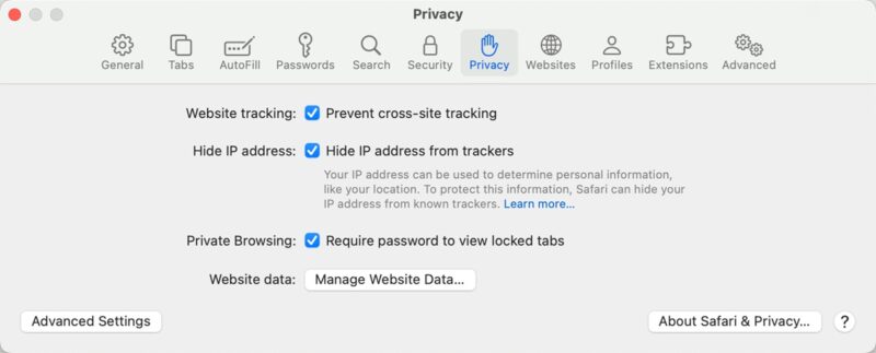 Clicking "Manage website data" in Safari button to remove cookies and other stored website data.