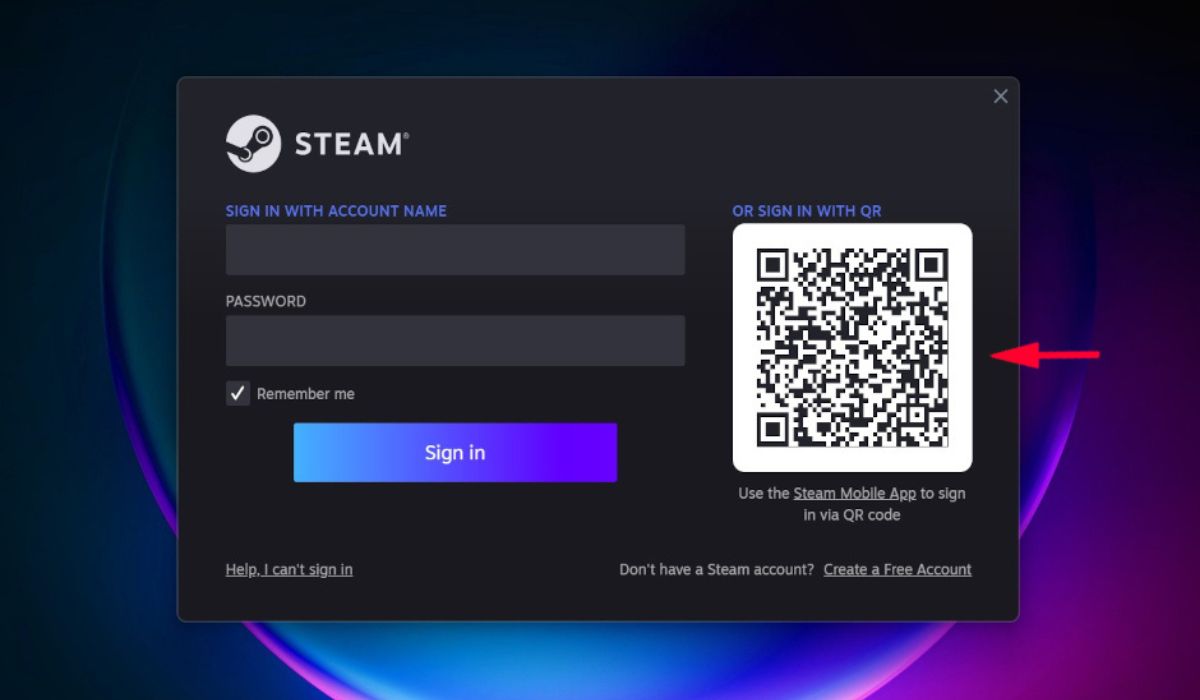 Signing into Steam with QR code.