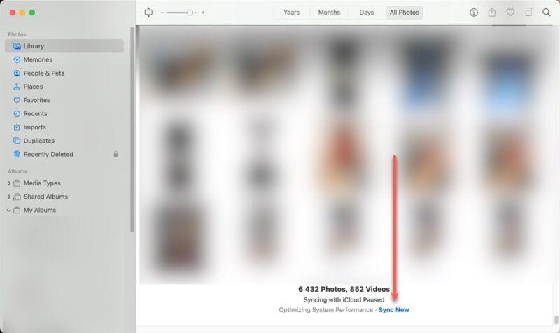 Sync Now Button Photos Macos