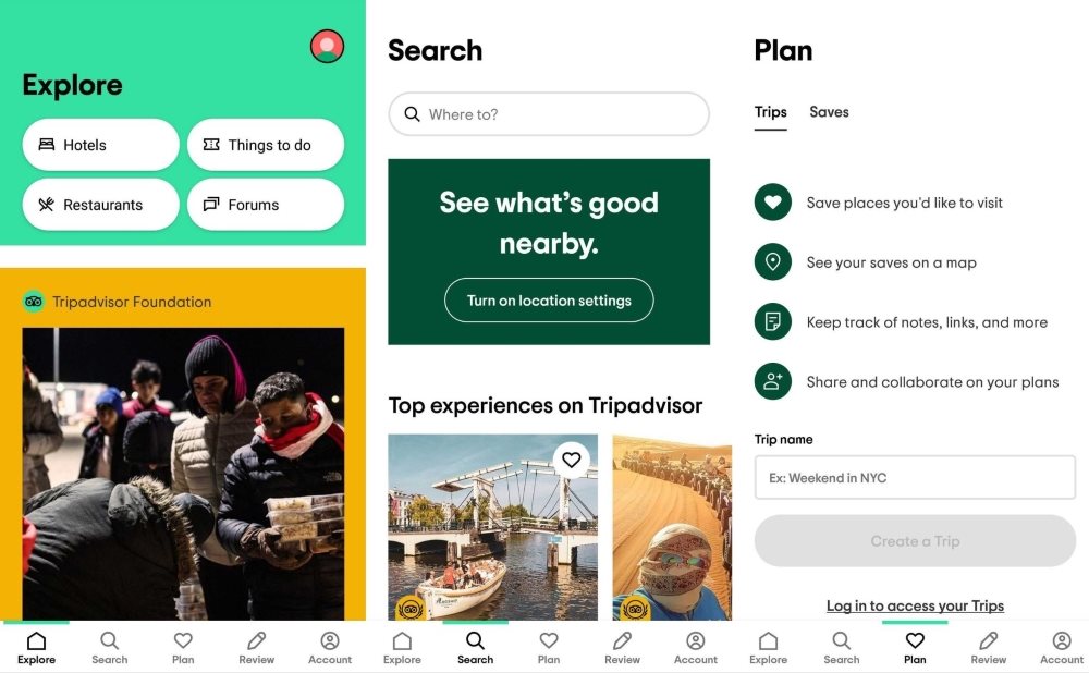 Tripadvisor app interface overview.