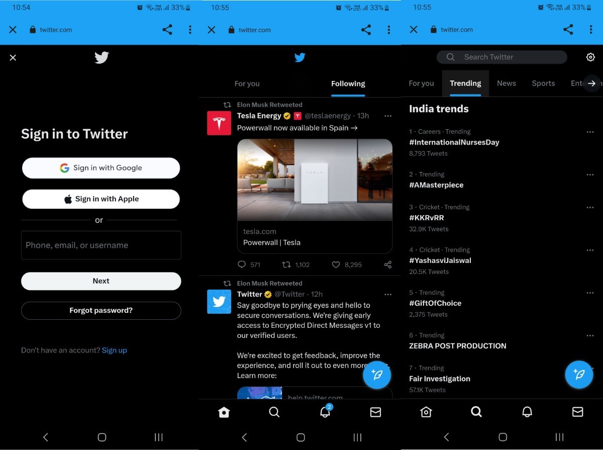 Twitter Lite app interface overview.