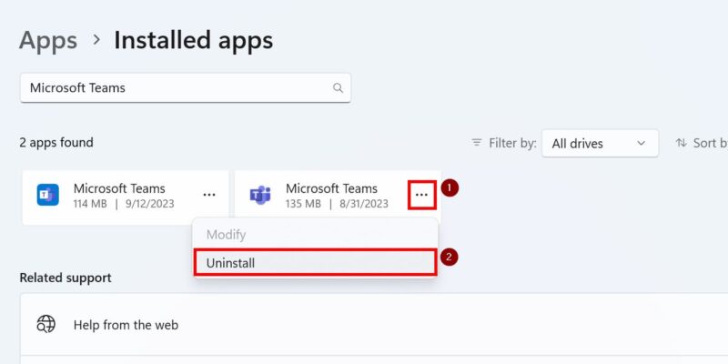 Uninstall Teams