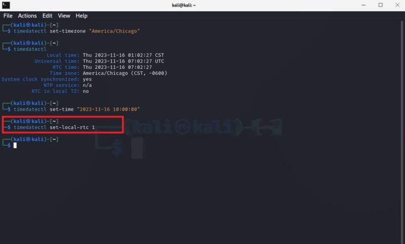 Linux terminal screenshot showing how to set RTC time