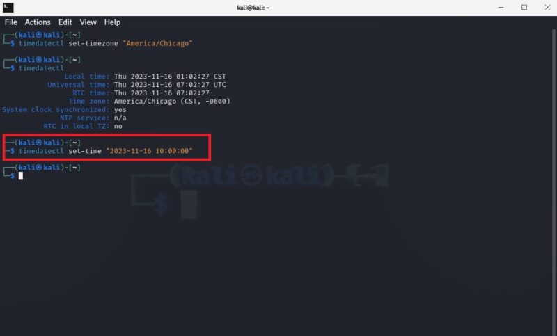 Linux terminal screenshot showing how to set date and time manually