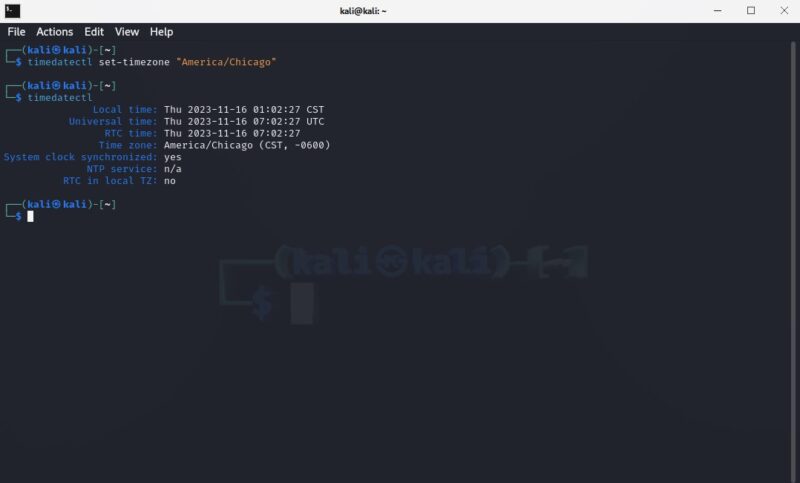 Linux terminal screenshot showing how to change time zone
