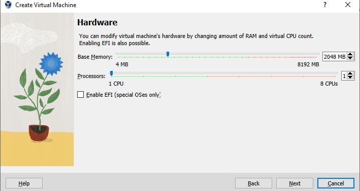 Virtualbox Hardware Section