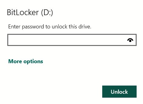 Prompt to input BitLocker password to unlock drive.
