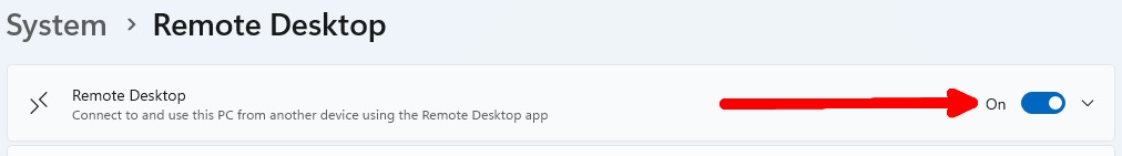 Windows Settings System Remote Desktop