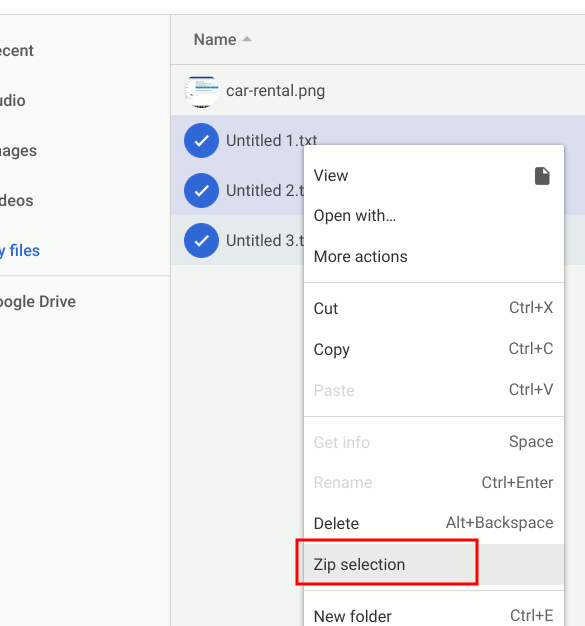 Chromeos Zip Selection