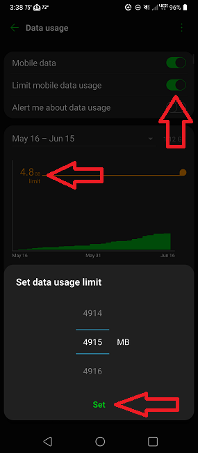 Toggle on Limit mobile data usage.