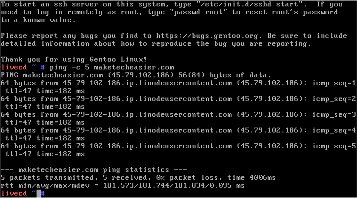 A terminal showing the ping command for MakeTechEasier.com.