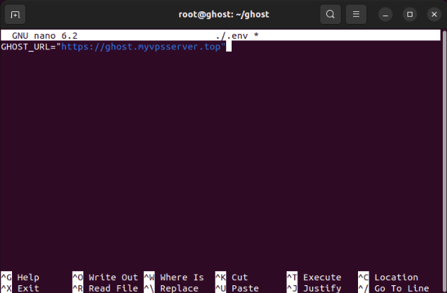 A terminal showing the URL for a remote Ghost instance.