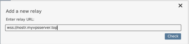 A screenshot showing the address of the new nostream relay.