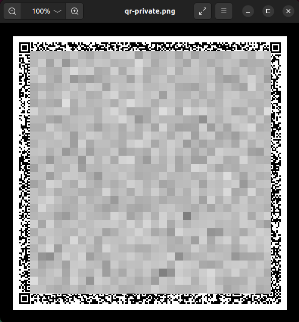 A screenshot showing an example GPG private key in QR code form.