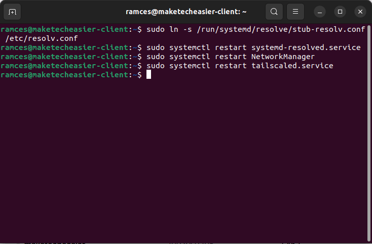 A terminal showing the restart process for the DNS components in the second system.