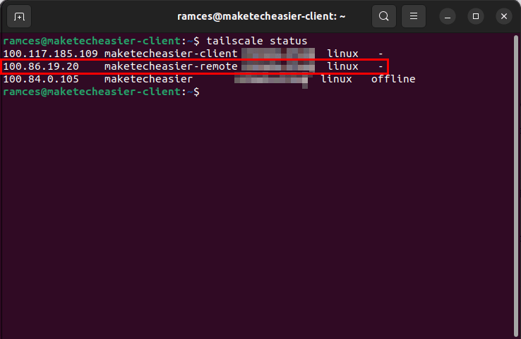 A terminal showing the address of the example exit node.